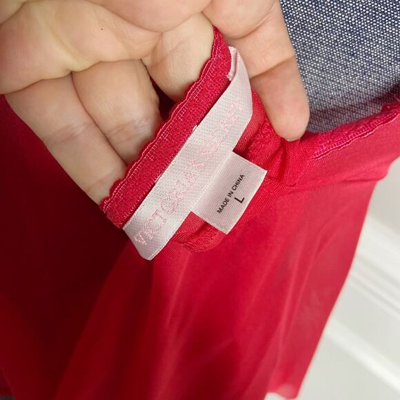 Victoria’s Secret Babydoll Mesh Red Sheer Tank Top Nightie Size Large - Picture 3 of 4